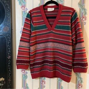 Vintage Striped V-Neck Pullover Sweater